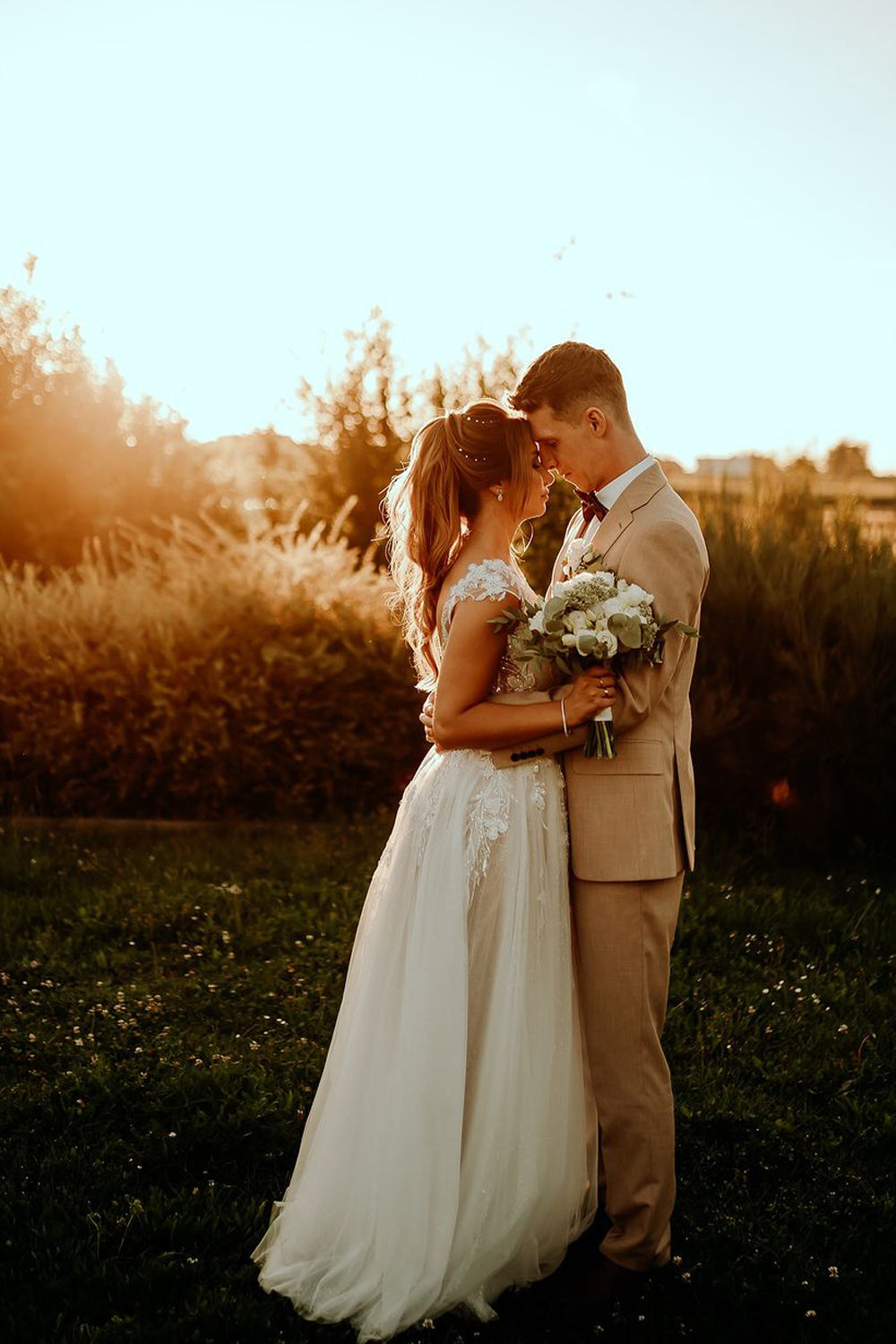 A Line V Neck Tulle Long Wedding Dresses Gown HS941
