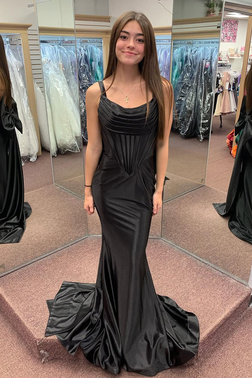 Stunging Mermaid Sweetheart Black Prom Dress Gown with Big Bow LF1198