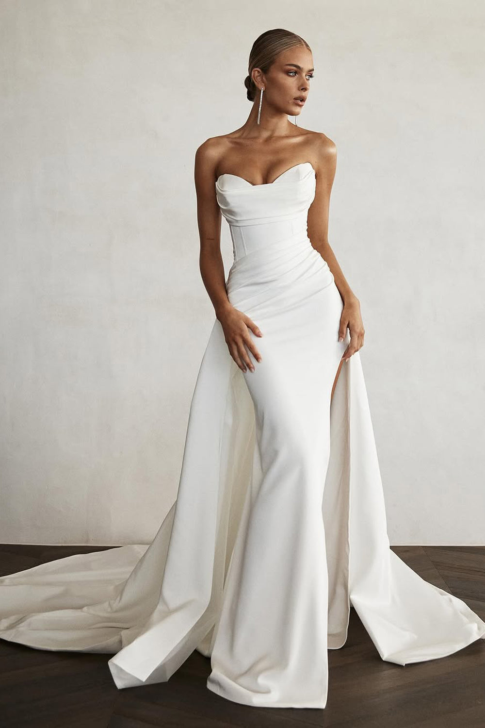 Mermaid Strapless Ivory Satin Wedding Dresses Gown HS801