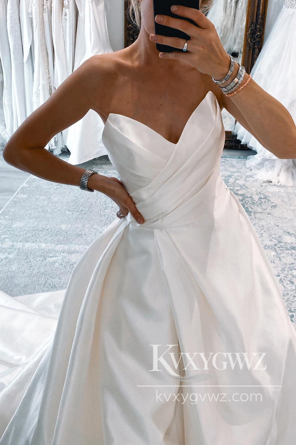 Ball Gown Sweetheart White Satin Long Wedding Dress with Slit HS1006