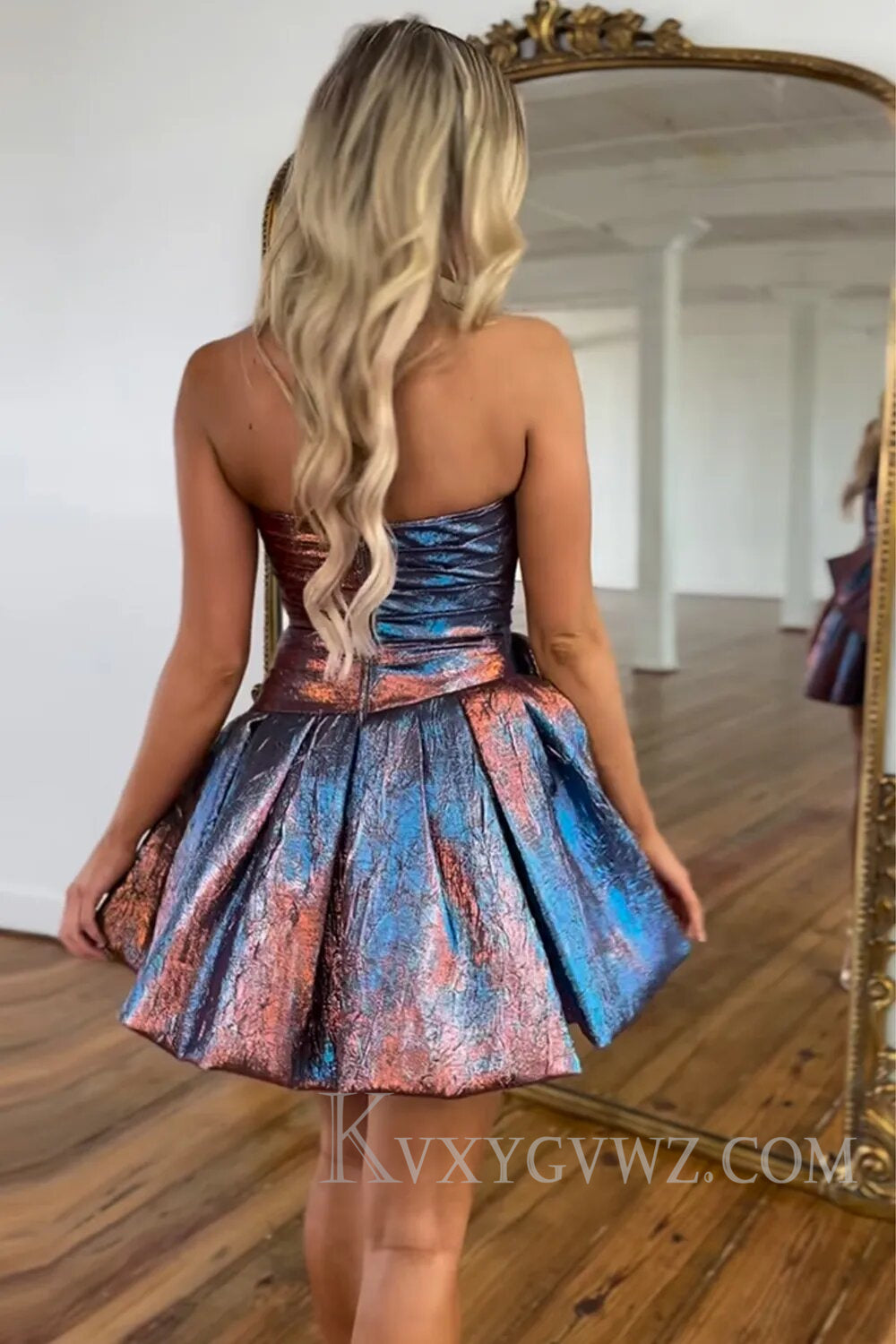 Blue Strapless Corset A Line Short Homecoming Dress With Bow LF101