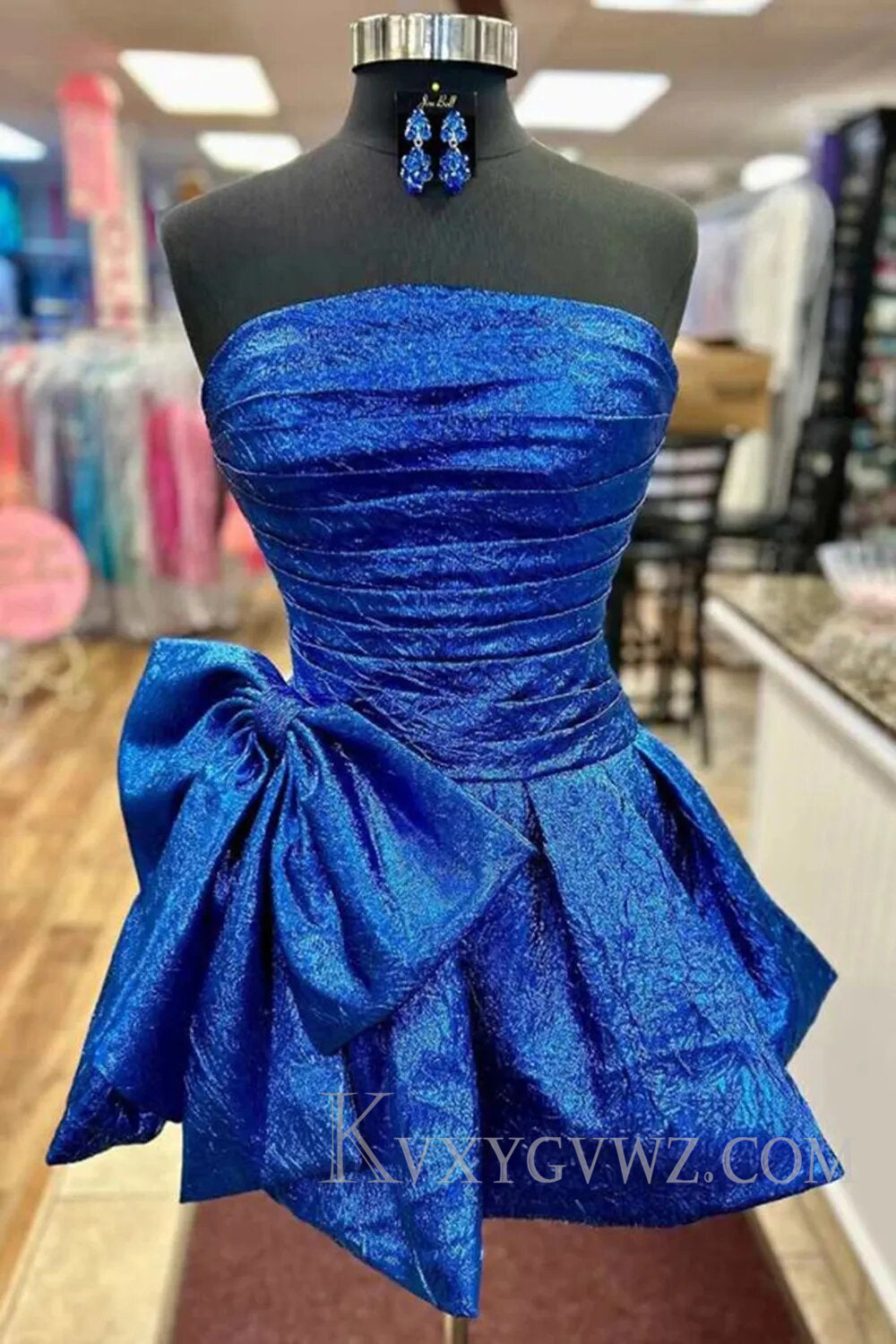 Blue Strapless Corset A Line Short Homecoming Dress With Bow LF101