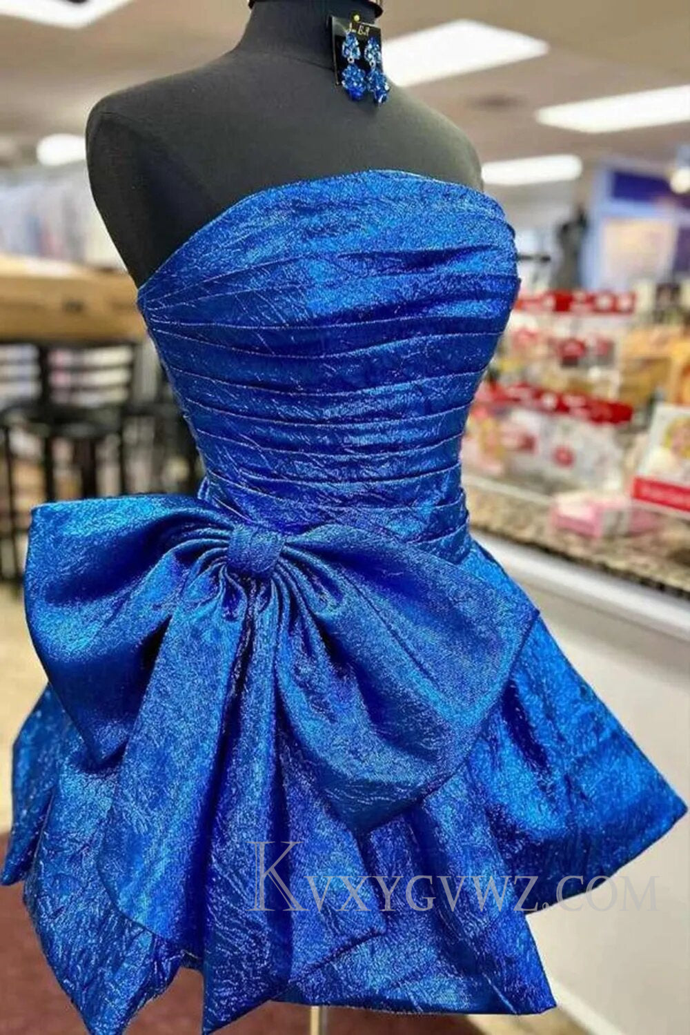 Blue Strapless Corset A Line Short Homecoming Dress With Bow LF101