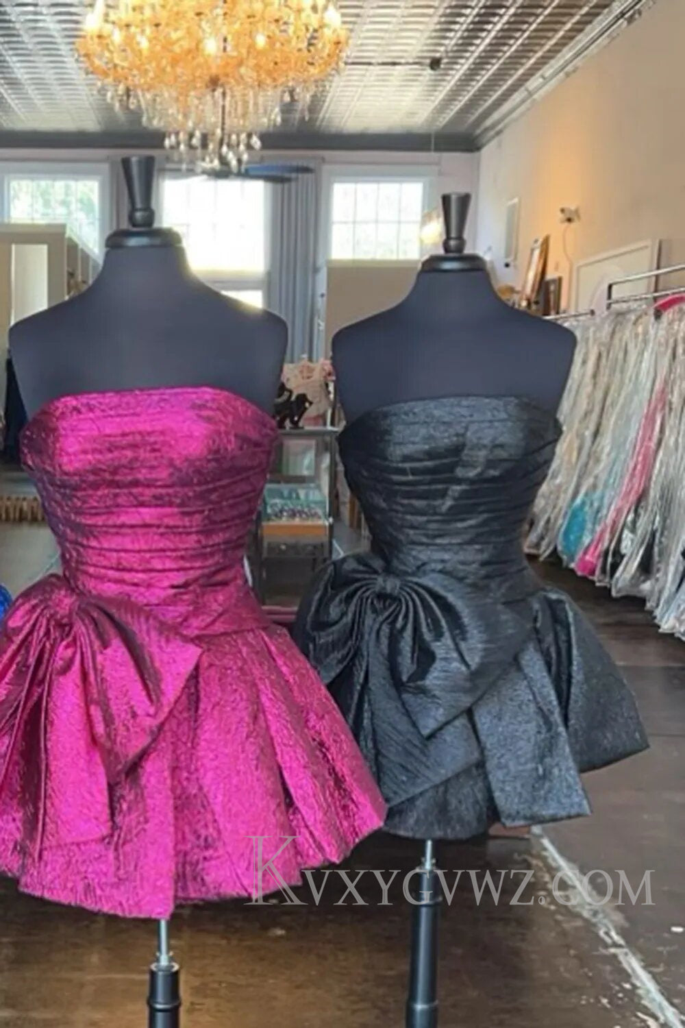 Blue Strapless Corset A Line Short Homecoming Dress With Bow LF101