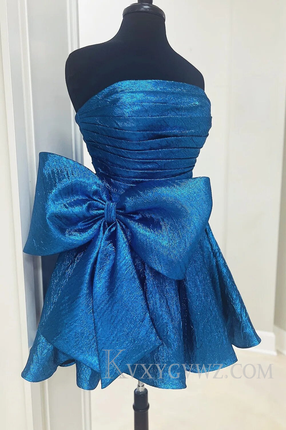 Blue Strapless Corset A Line Short Homecoming Dress With Bow LF101