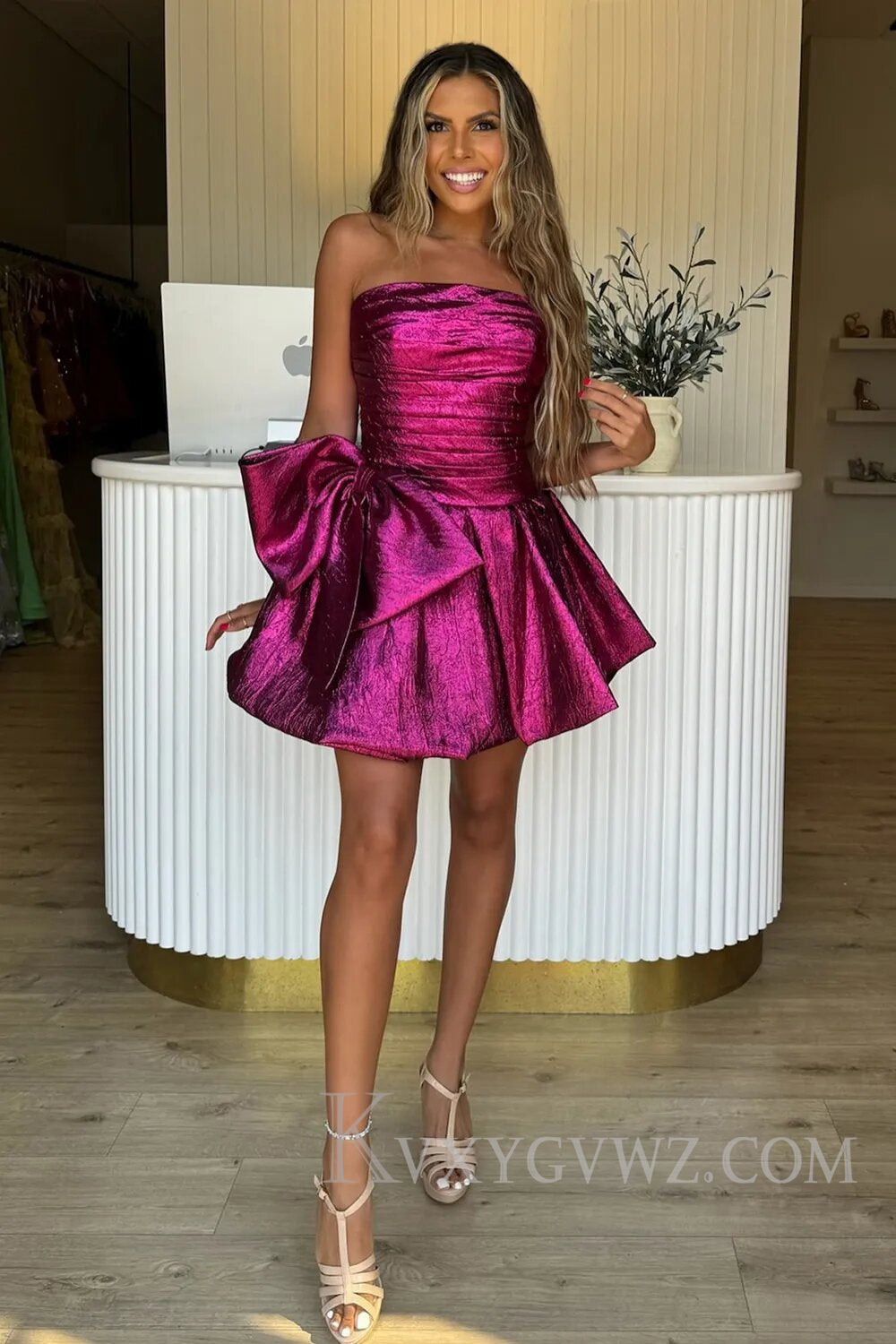 Blue Strapless Corset A Line Short Homecoming Dress With Bow LF101
