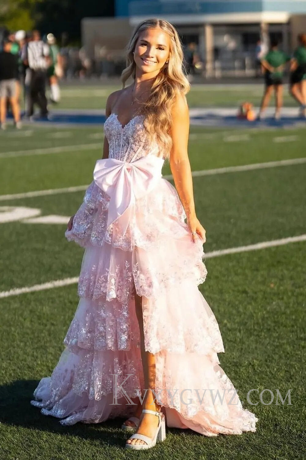 Sparkly Black Sweetheart Ruffled Bow Long Prom Dress with Slit LF102