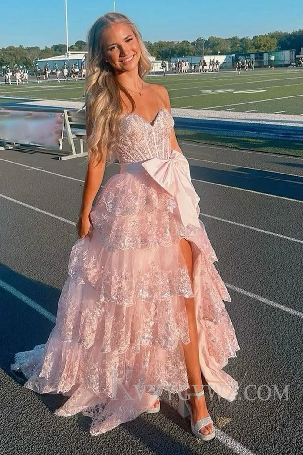 Sparkly Black Sweetheart Ruffled Bow Long Prom Dress with Slit LF102