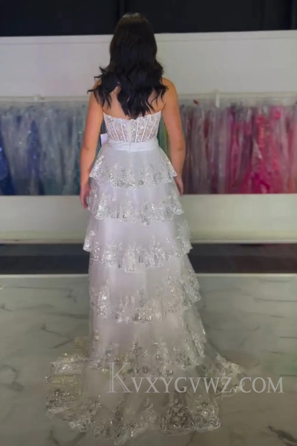 Sparkly Black Sweetheart Ruffled Bow Long Prom Dress with Slit LF102