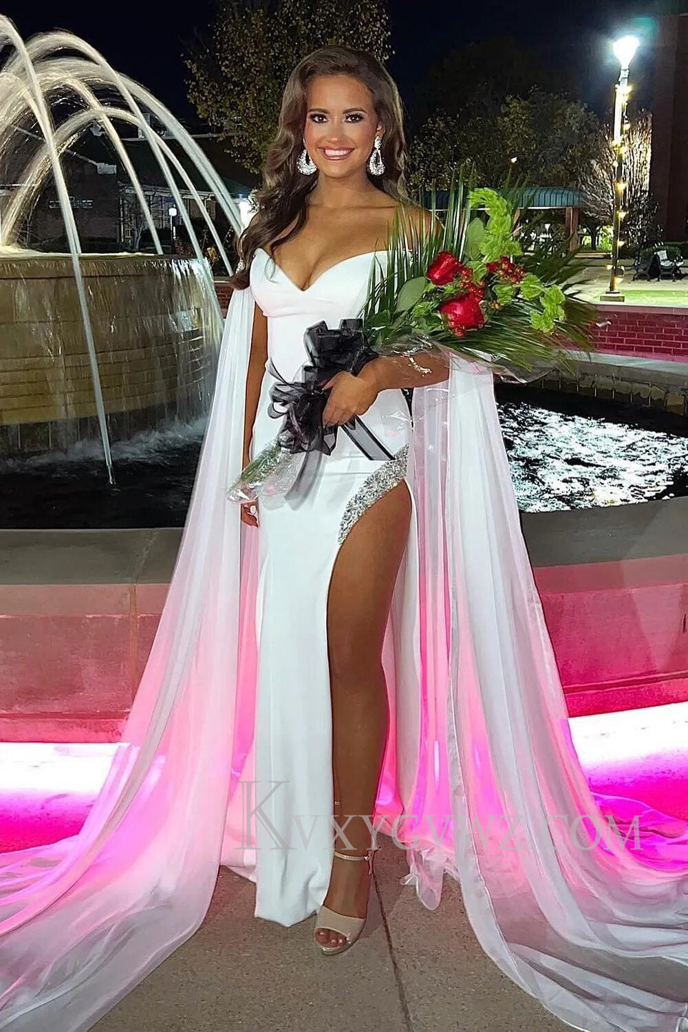 A Line Off the Shoulder Yellow Long Prom Dress with Slit LF105