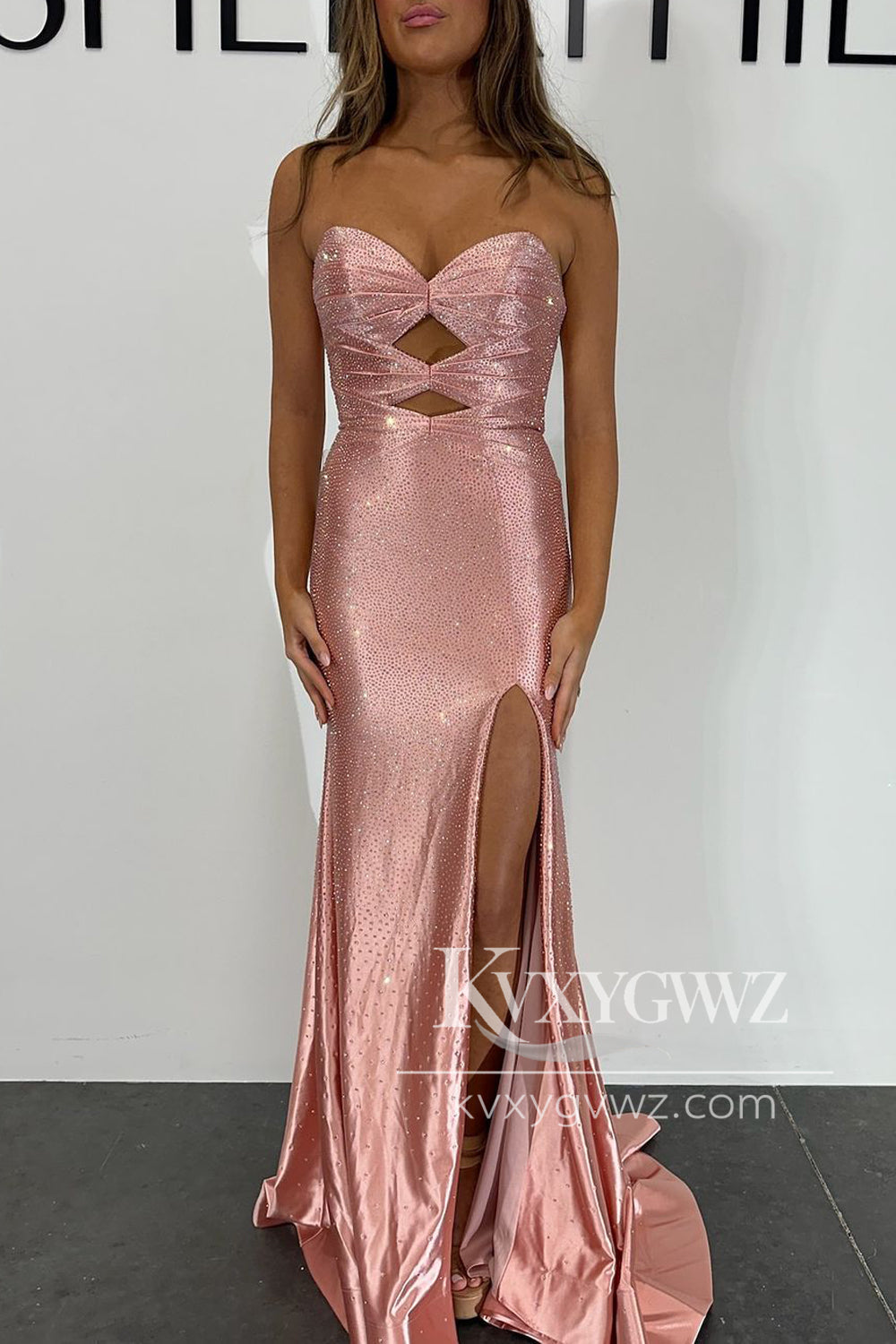Conspicuous Mermaid Evening Gown Sweetheart Keyhole Green Satin Slit Prom Dress with Beading LF1055