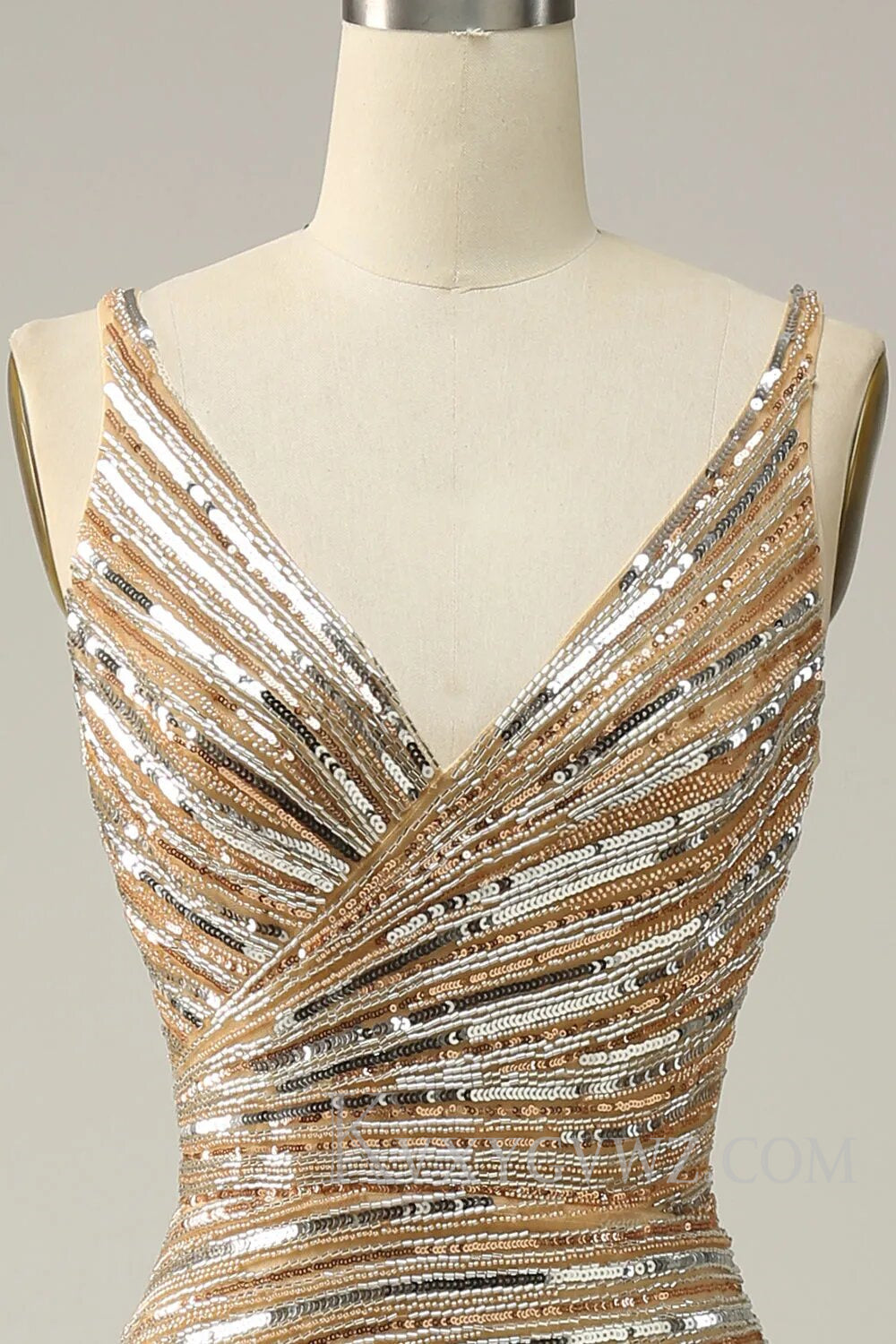 Sparkly Golden Backless Beaded Long Prom Dress with Slit LF106