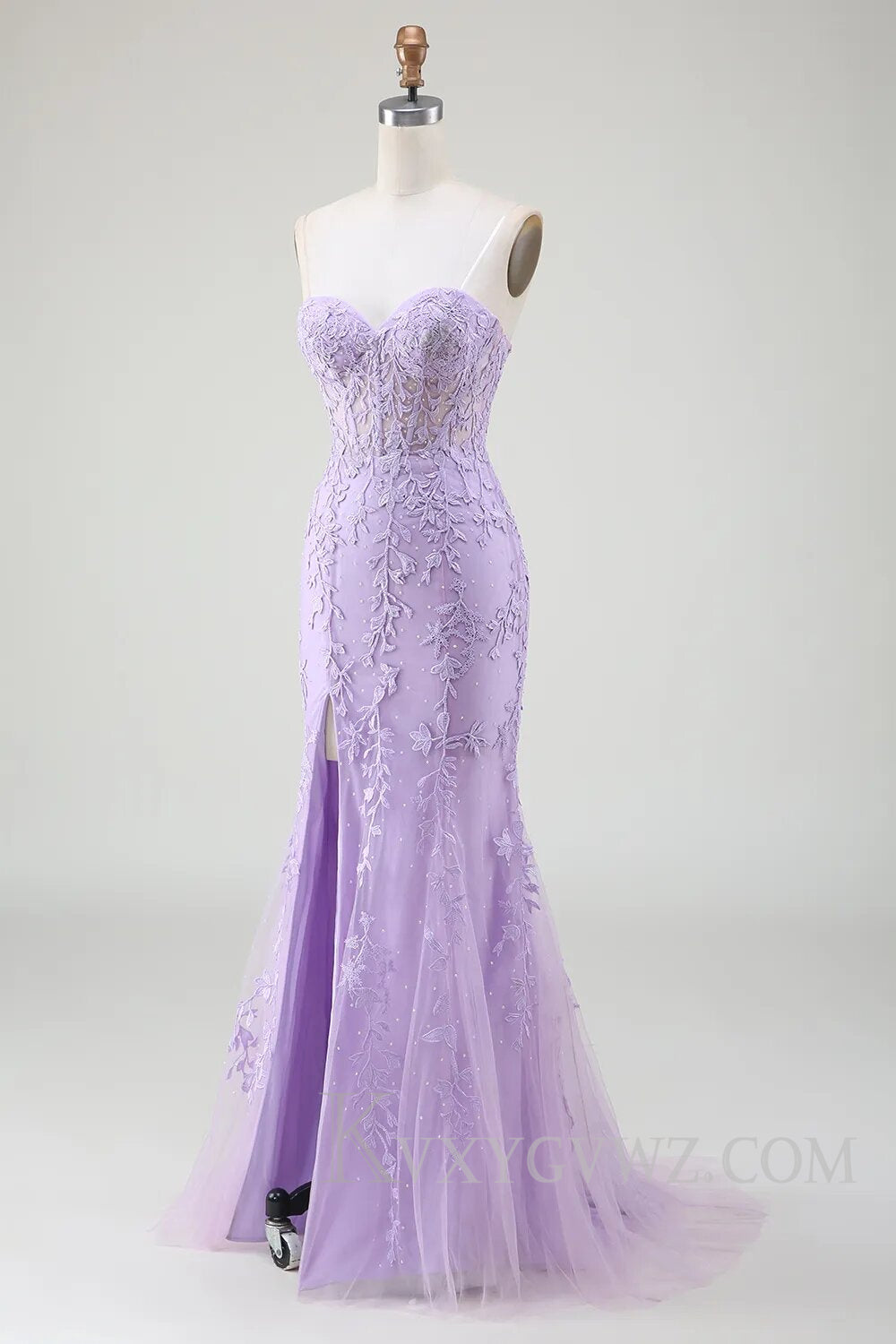 Pink Corset Sweetheart Long Lace Prom Dress with Slit LF107