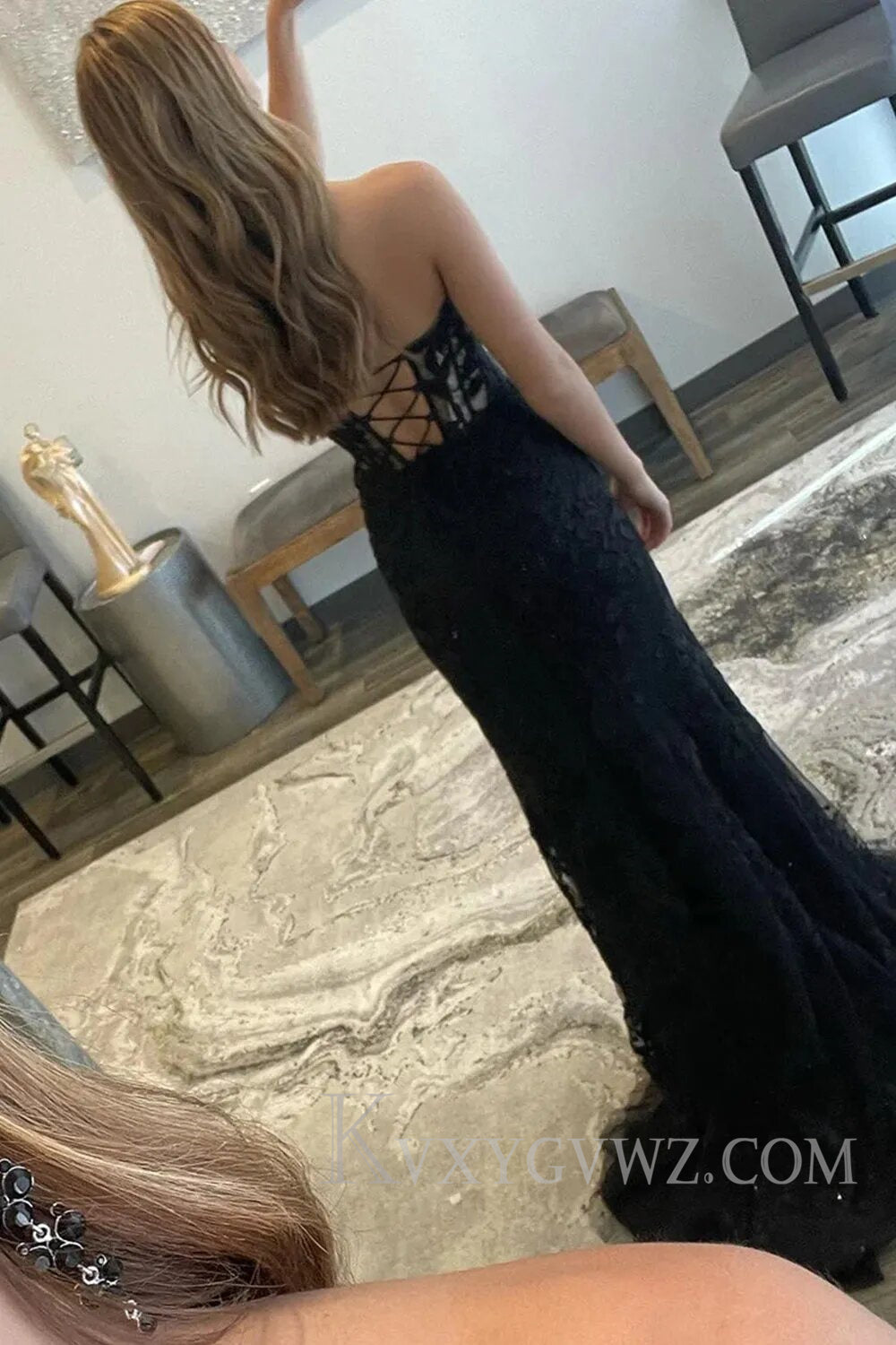 Pink Corset Sweetheart Long Lace Prom Dress with Slit LF107