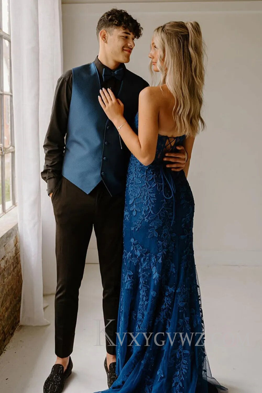 Pink Corset Sweetheart Long Lace Prom Dress with Slit LF107