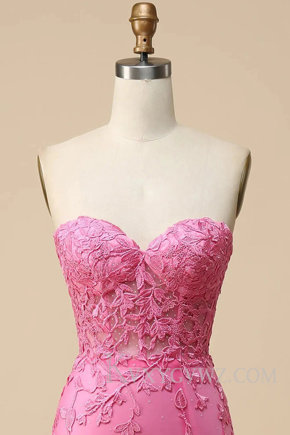 Pink Corset Sweetheart Long Lace Prom Dress with Slit LF107