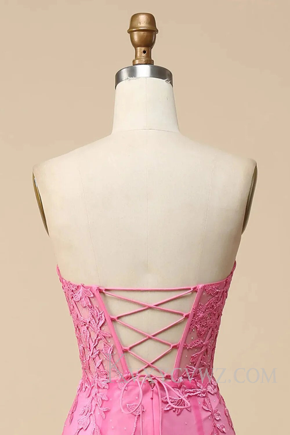 Pink Corset Sweetheart Long Lace Prom Dress with Slit LF107