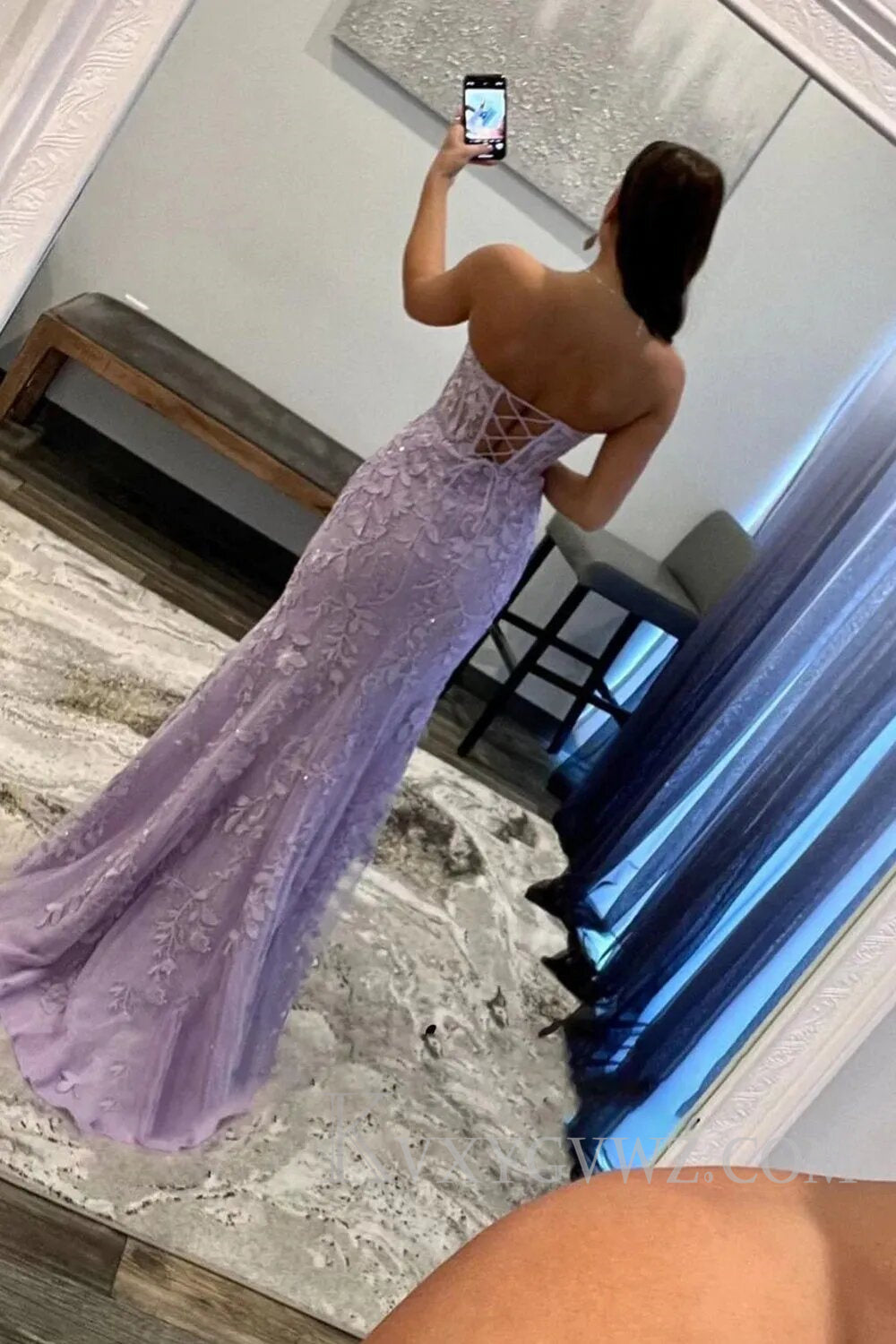 Pink Corset Sweetheart Long Lace Prom Dress with Slit LF107