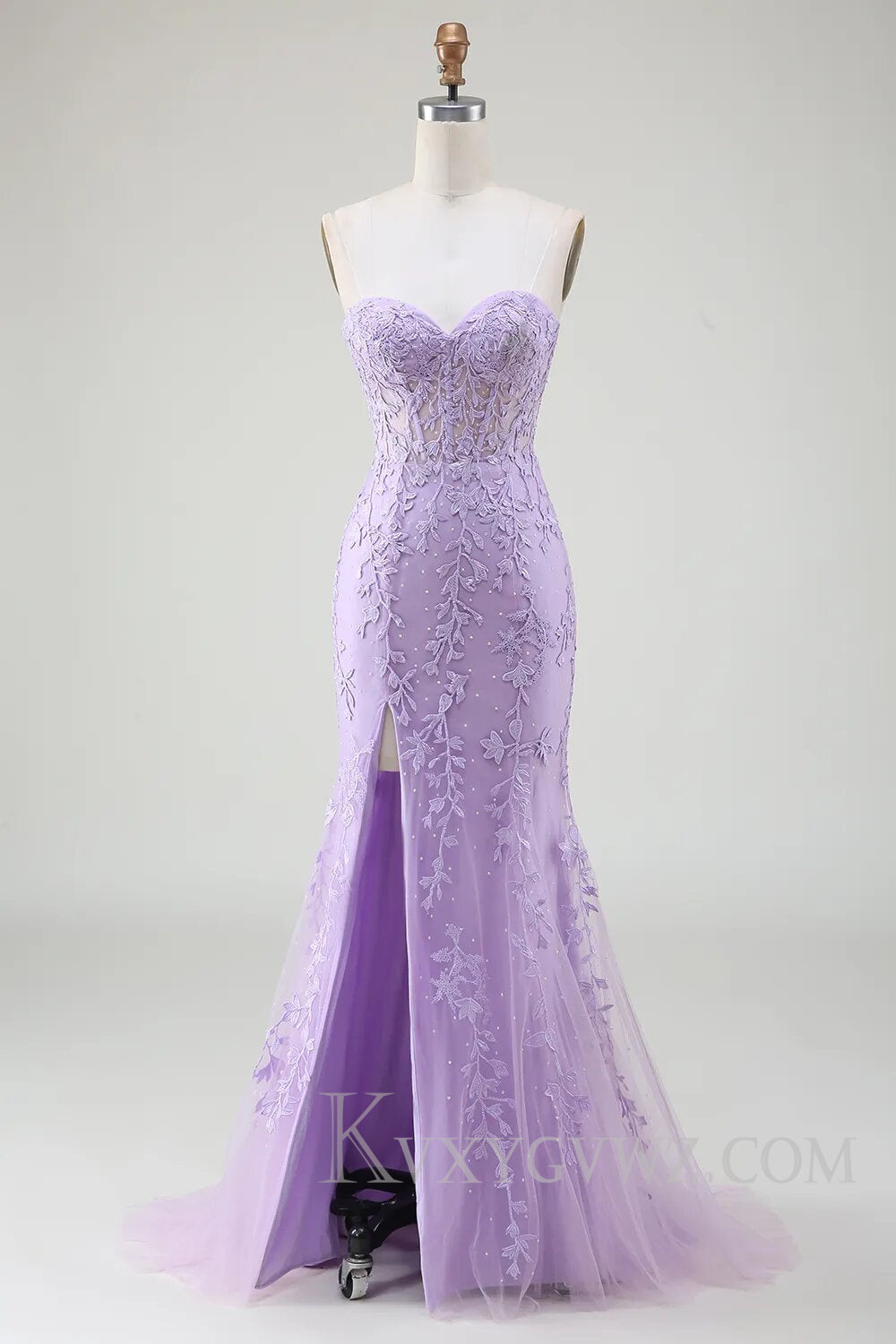 Pink Corset Sweetheart Long Lace Prom Dress with Slit LF107