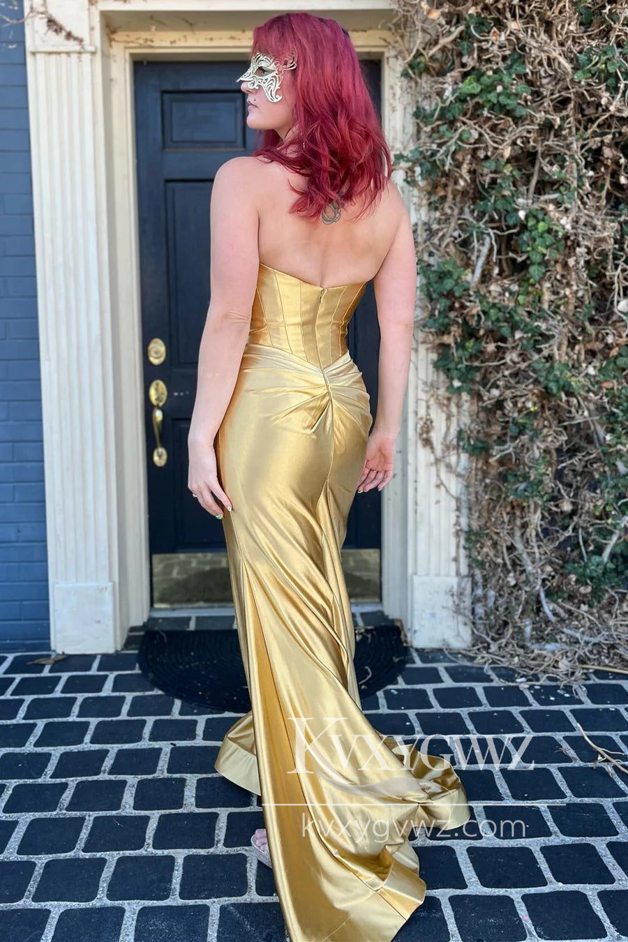 Purple Sweetheart Evening Gown Ruching Trumpet Long Prom Dress with Slit LF1084
