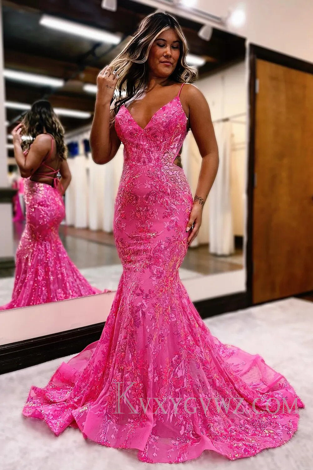 Sparkly Blue Mermaid Sequins Long Backless Prom Dress LF109