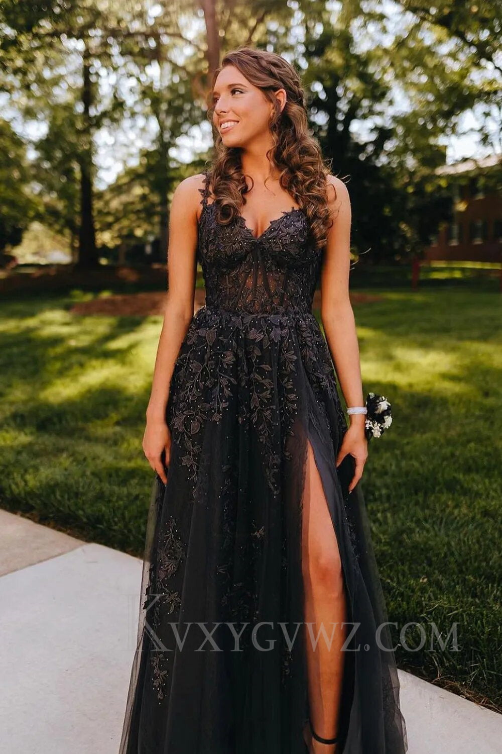 A Line Spaghetti Straps Light Green Sweetheart Prom Dress with Appliques LF011