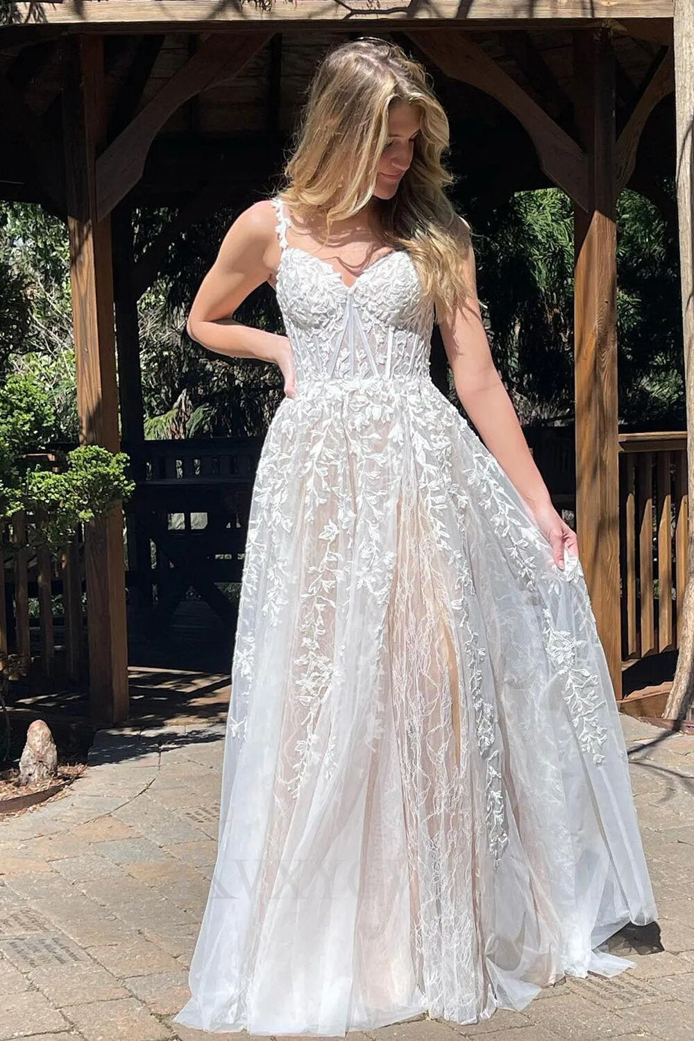 A Line Spaghetti Straps Light Green Sweetheart Prom Dress with Appliques LF011
