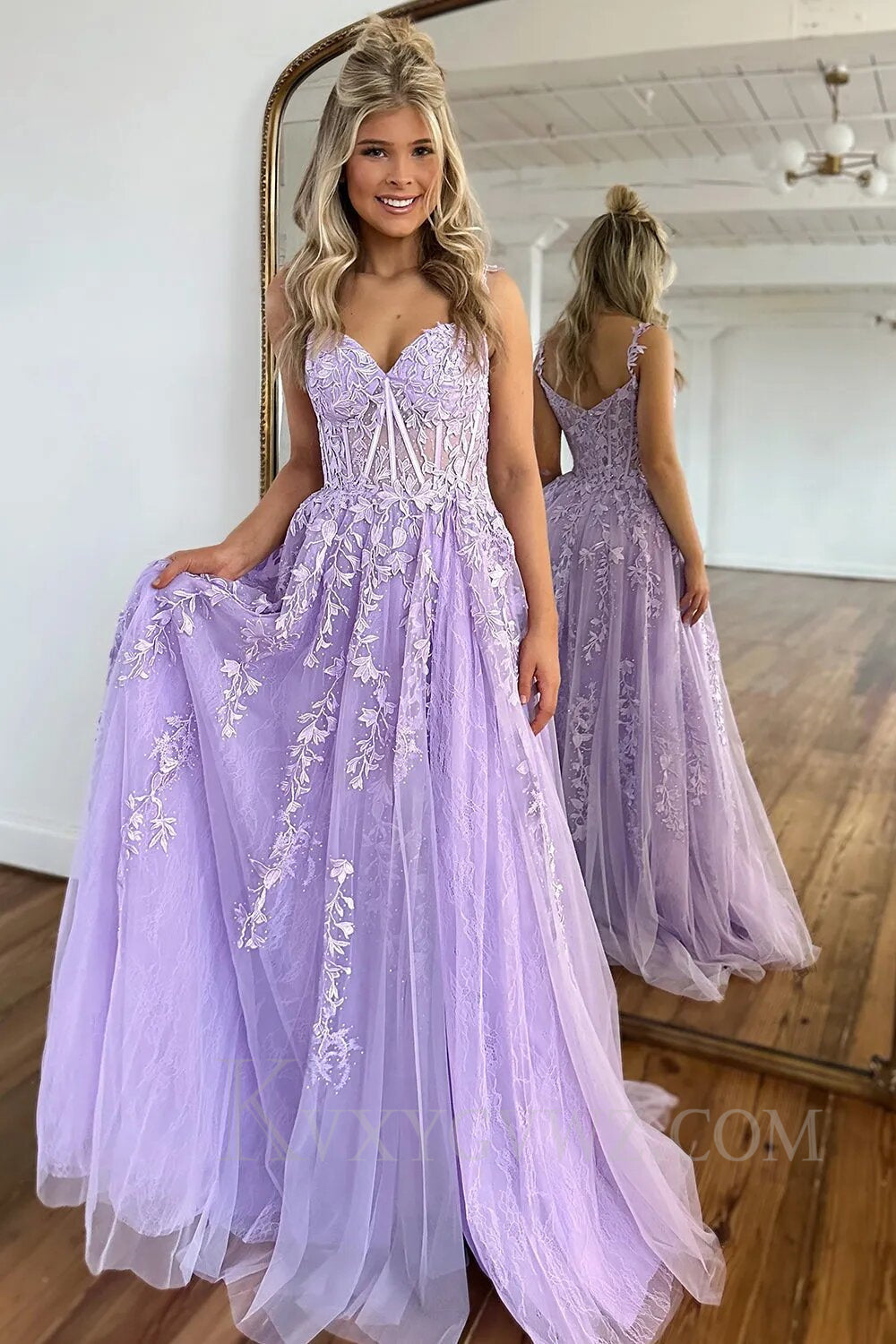 A Line Spaghetti Straps Light Green Sweetheart Prom Dress with Appliques LF011