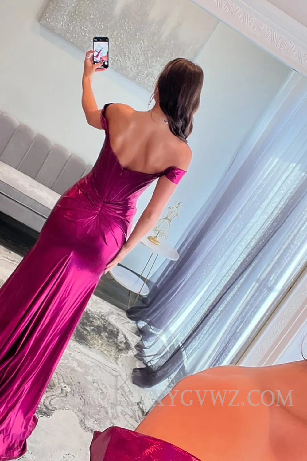 Emerald Green Ruched Corset Metallic Mermaid Prom Dress with Slit LF110