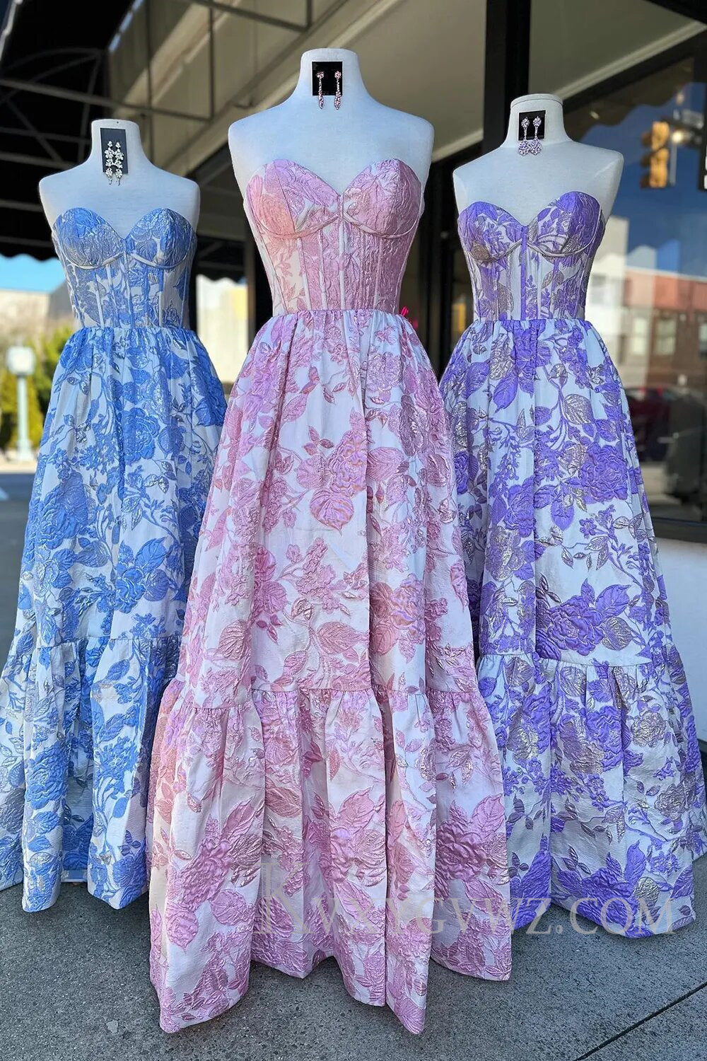 Sweetheart A-Line Blue Floral Corset Long Prom Dress LF112