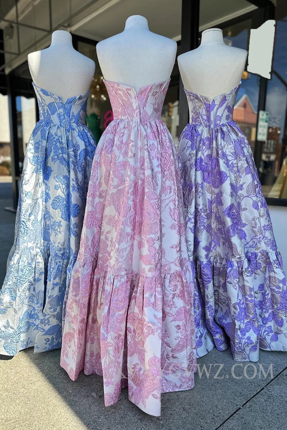 Sweetheart A-Line Blue Floral Corset Long Prom Dress LF112