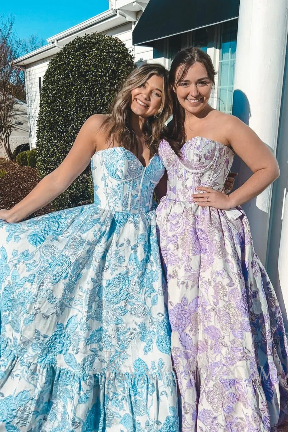 Sweetheart A-Line Blue Floral Corset Long Prom Dress LF112