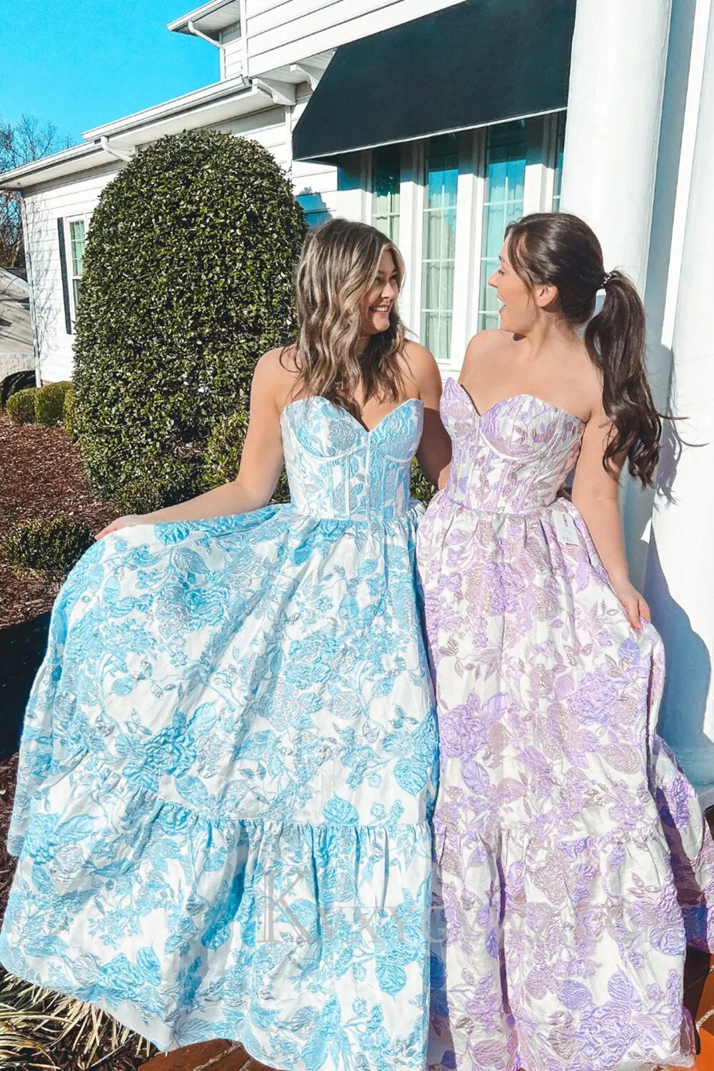Sweetheart A-Line Blue Floral Corset Long Prom Dress LF112