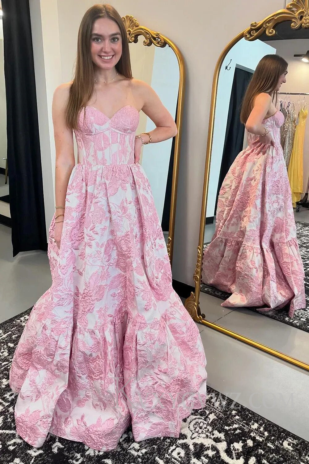 Sweetheart A-Line Blue Floral Corset Long Prom Dress LF112