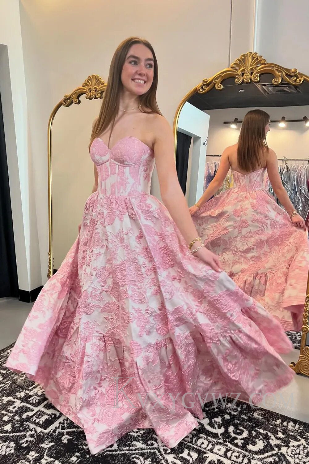 Sweetheart A-Line Blue Floral Corset Long Prom Dress LF112