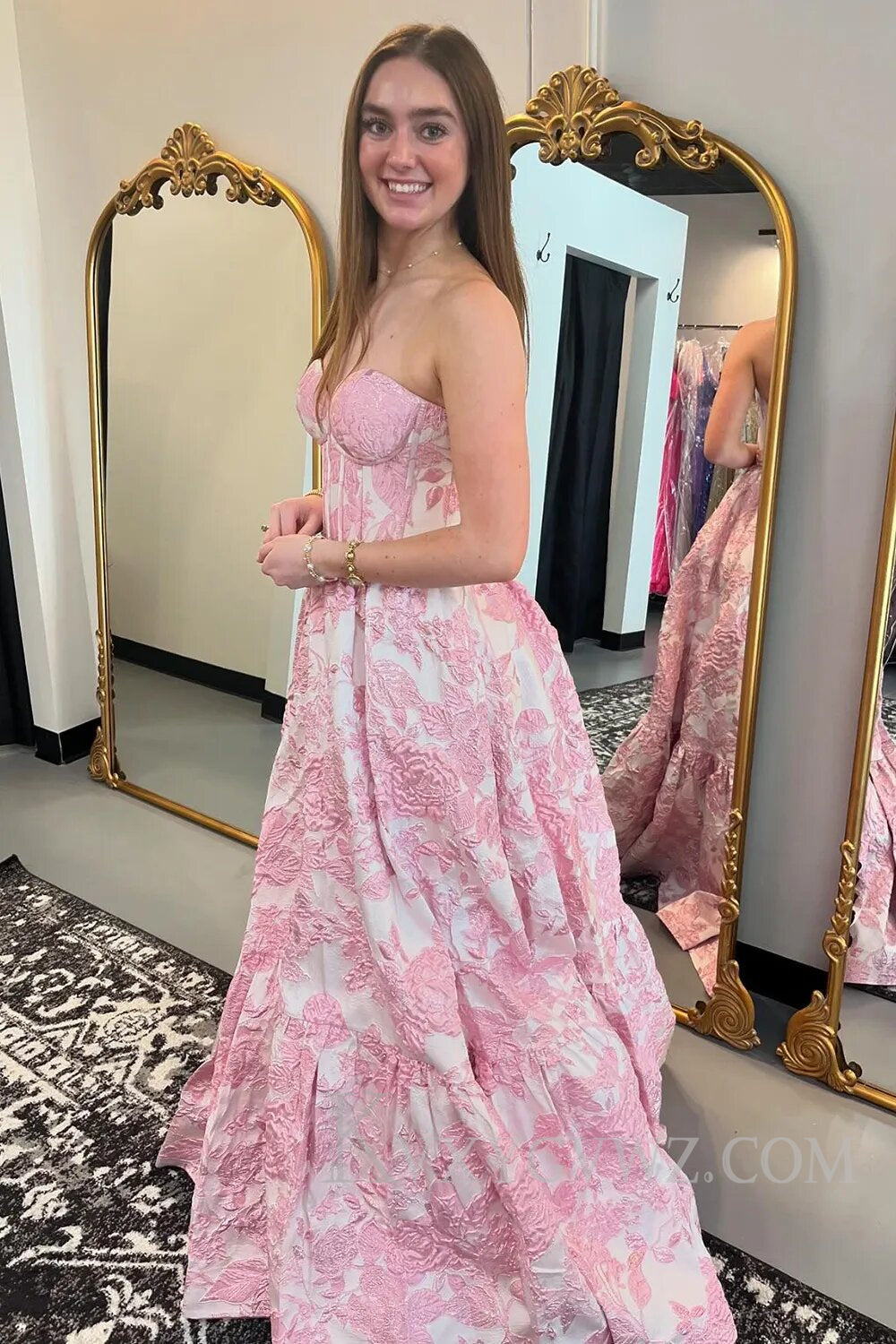 Sweetheart A-Line Blue Floral Corset Long Prom Dress LF112