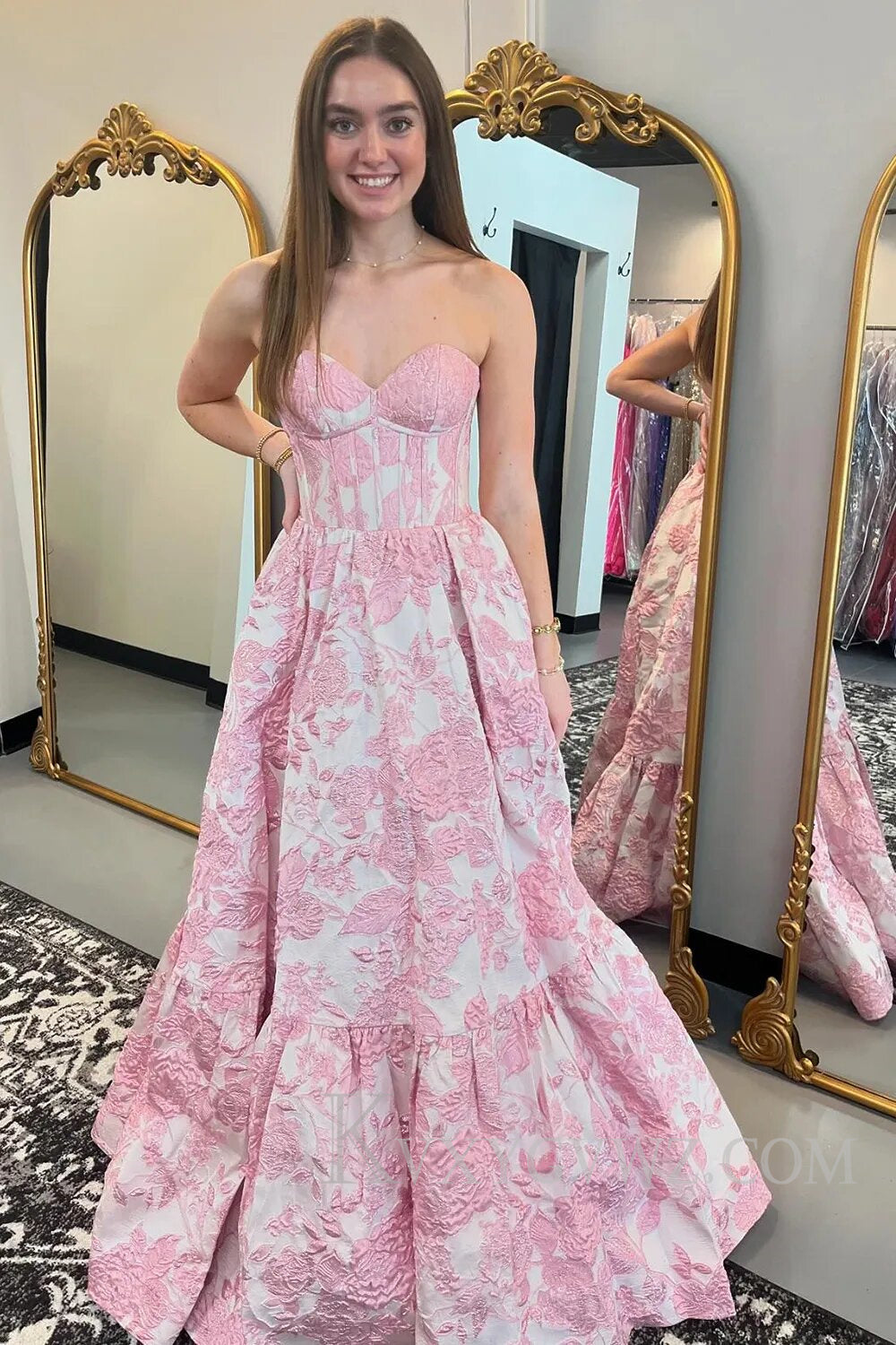 Sweetheart A-Line Blue Floral Corset Long Prom Dress LF112