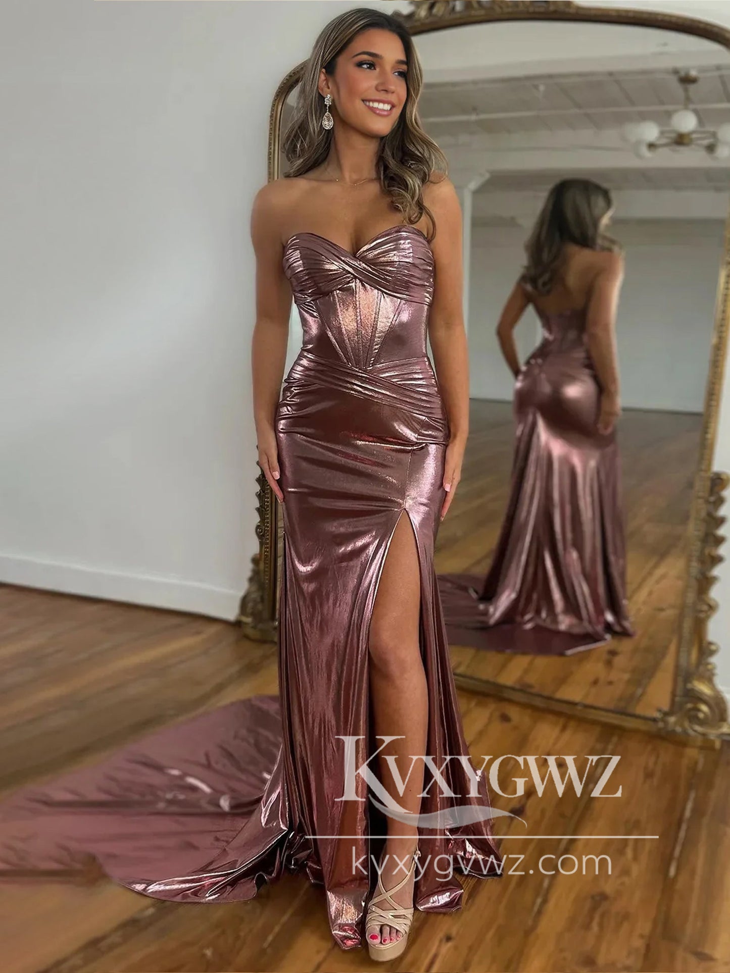 Charming Mermaid Sweetheart Evening Gown Conspicuous Satin Prom Dress With Slit LF1129