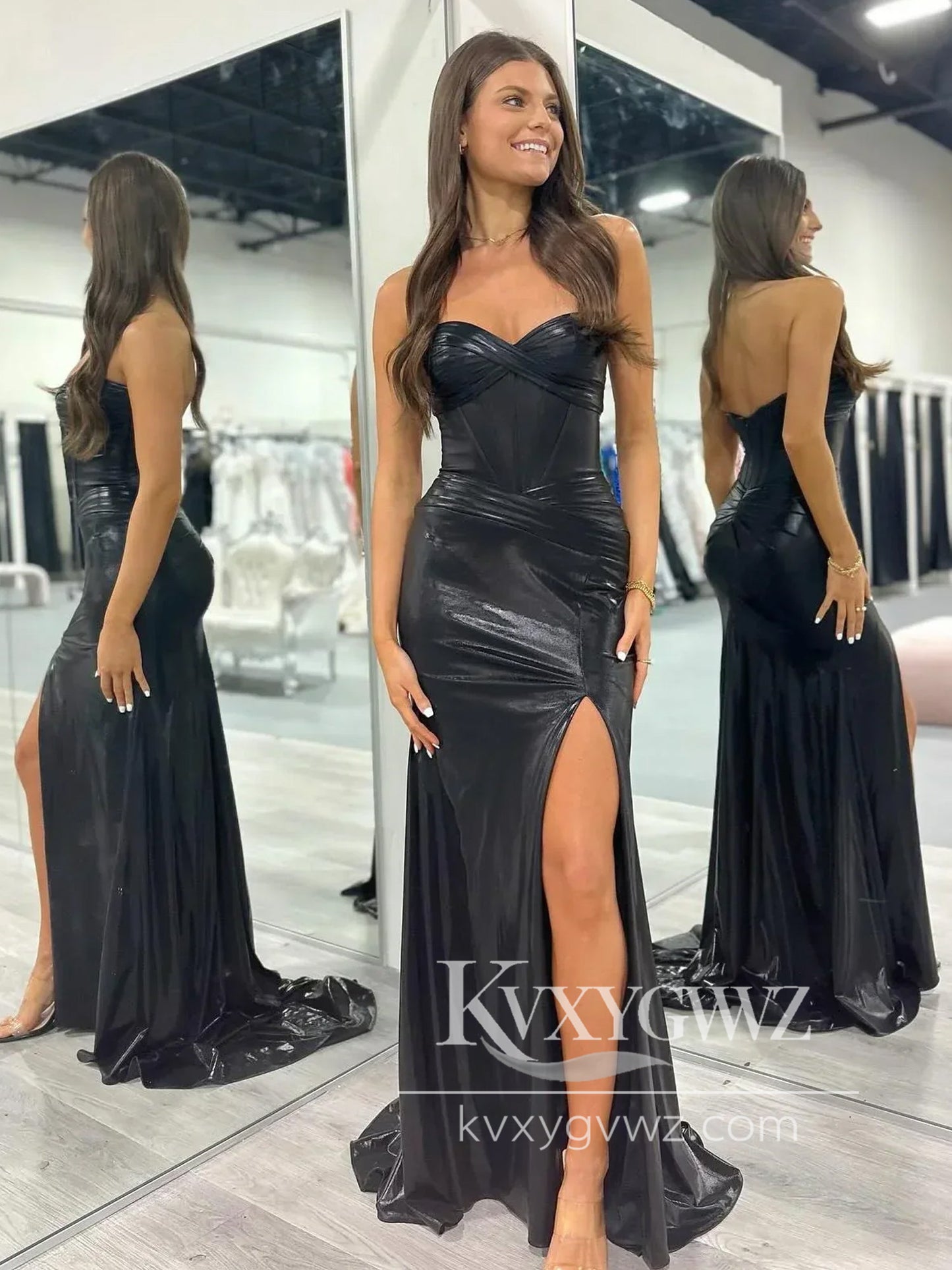 Charming Mermaid Sweetheart Evening Gown Conspicuous Satin Prom Dress With Slit LF1129