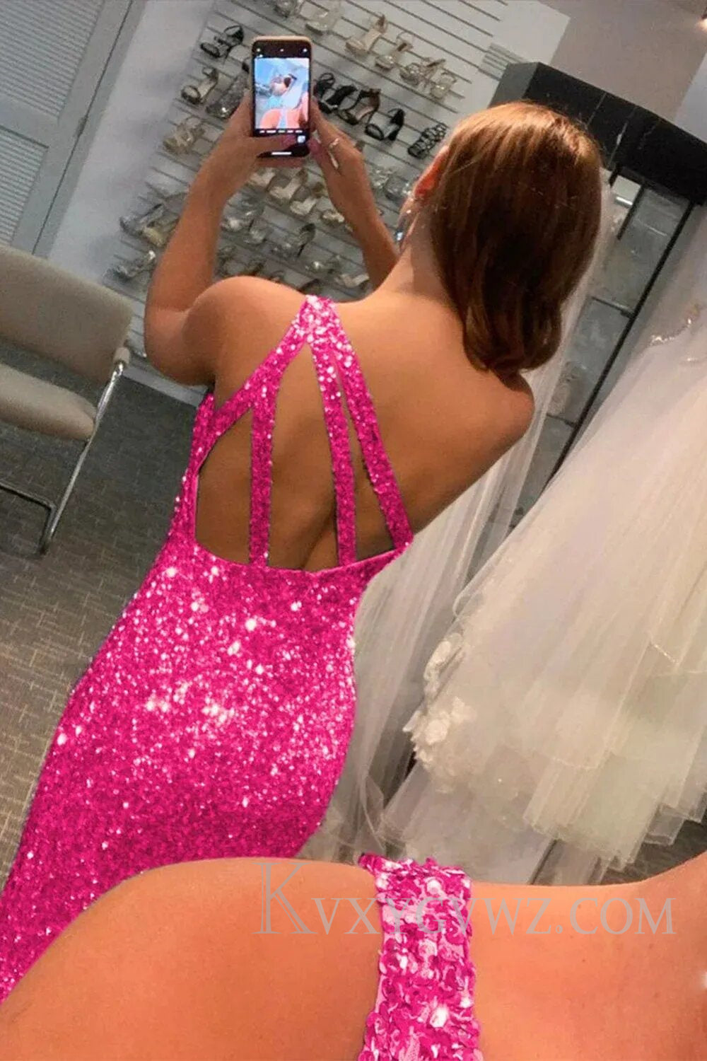 Glitter Black Sequins Long Prom Dress with Slit LF114