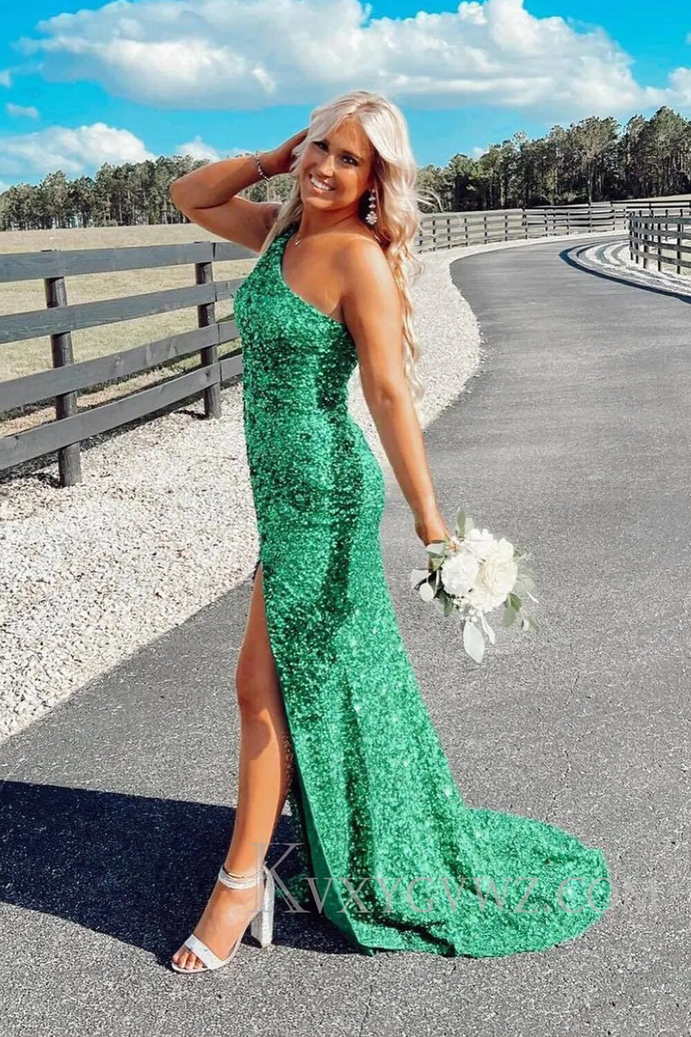 Glitter Black Sequins Long Prom Dress with Slit LF114