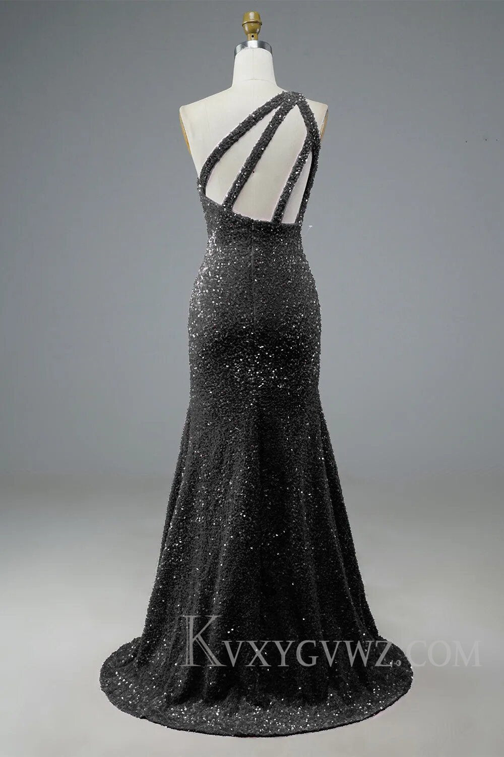 Glitter Black Sequins Long Prom Dress with Slit LF114