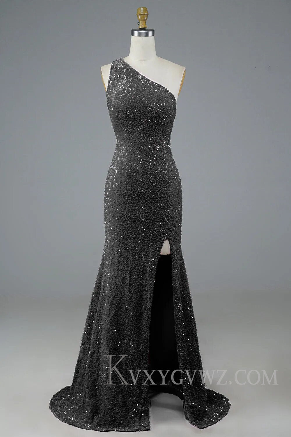 Glitter Black Sequins Long Prom Dress with Slit LF114