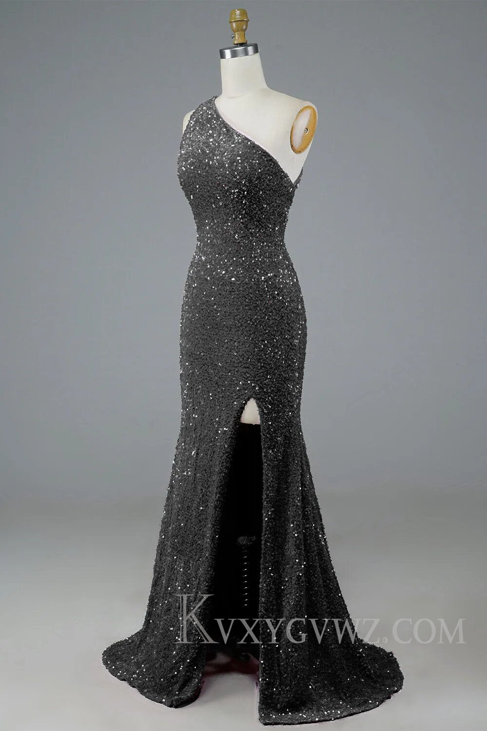 Glitter Black Sequins Long Prom Dress with Slit LF114