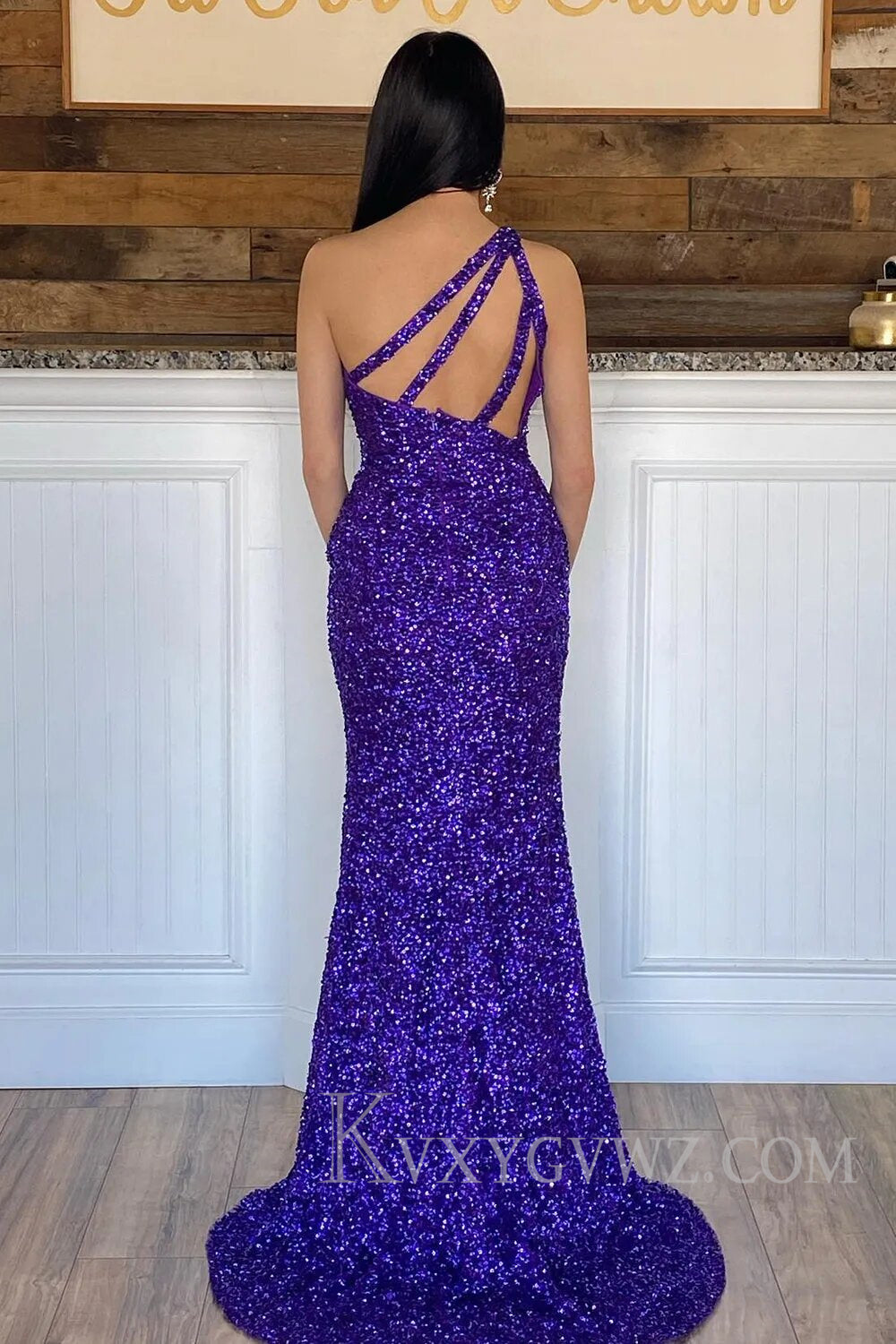 Glitter Black Sequins Long Prom Dress with Slit LF114