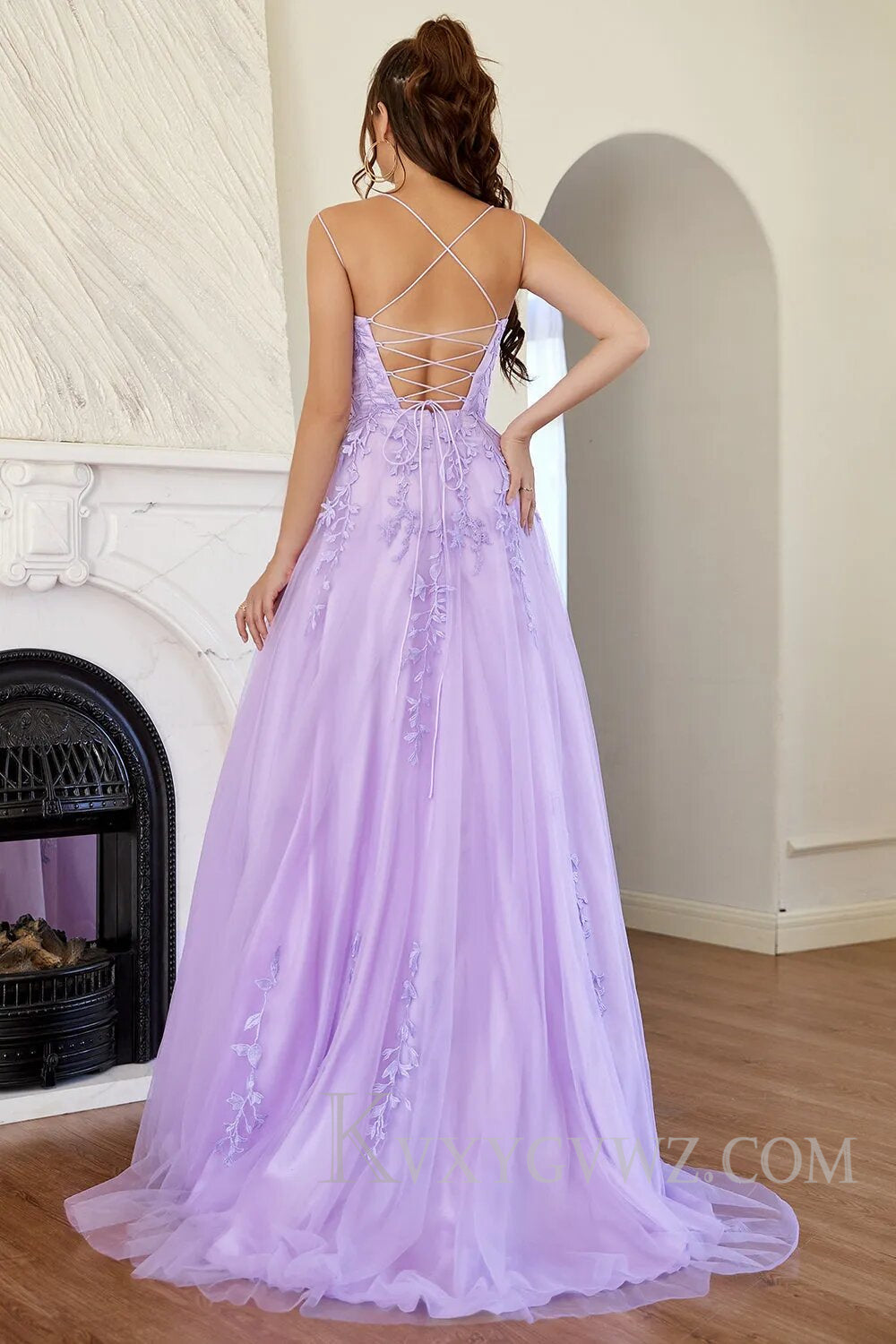 Red Spaghetti Straps Long Prom Dress with Appliques LF115
