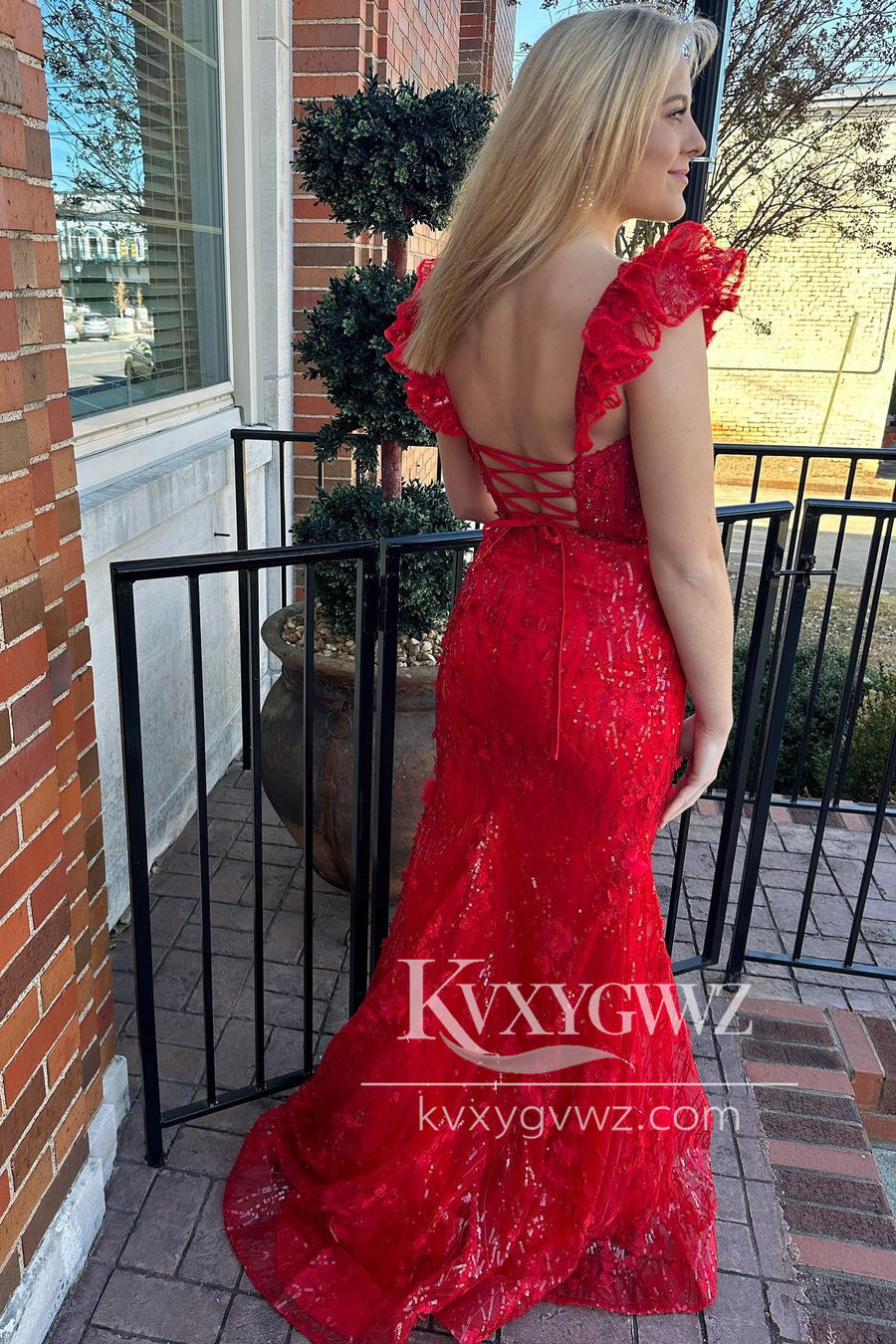 Red Floral Lace Evening Gown Sweetheart Mermaid Long Prom Dress LF1156