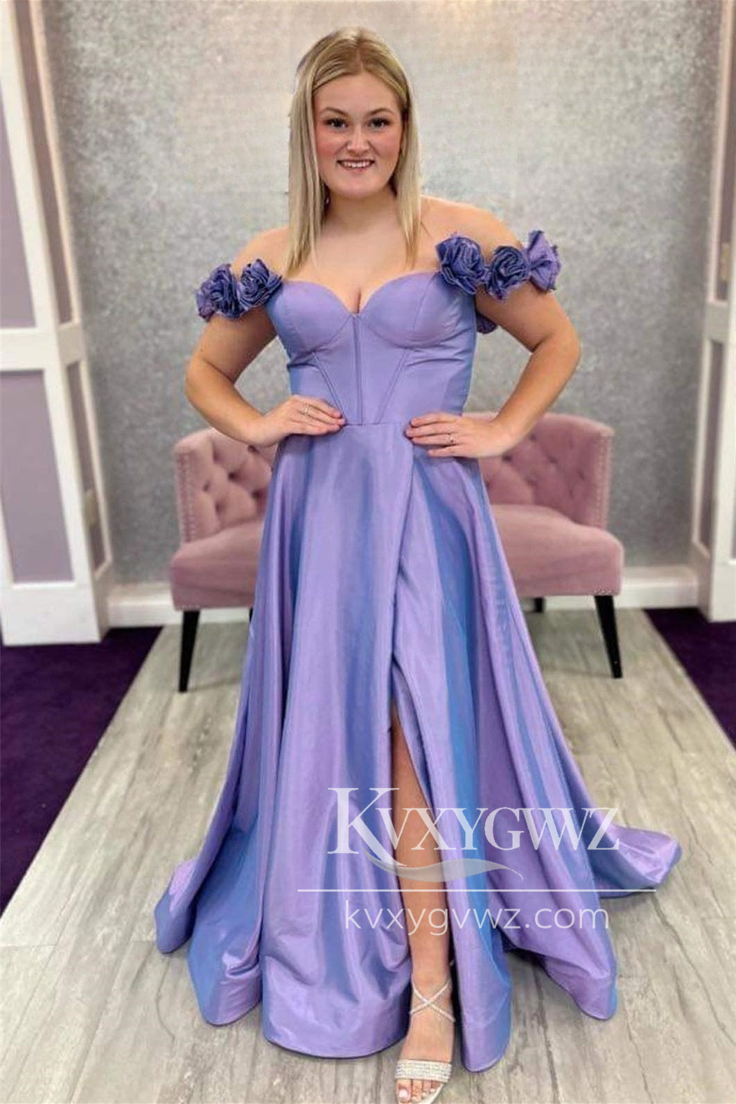 Red Floral Straps Sweetheart Evening Gown A-line Satin Long Prom Dress with Slit LF1164