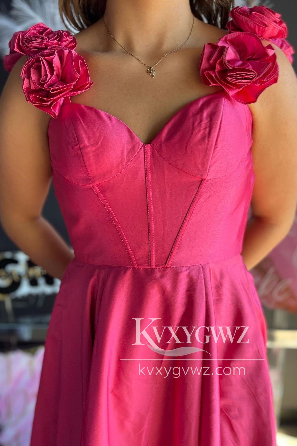 Red Floral Straps Sweetheart Evening Gown A-line Satin Long Prom Dress with Slit LF1164