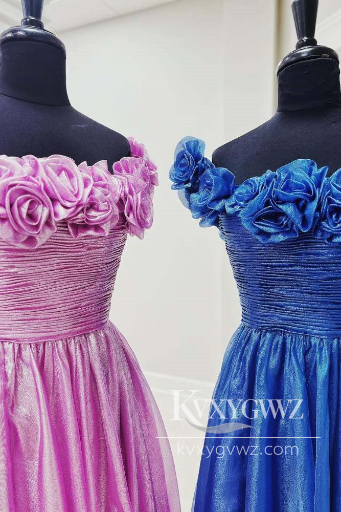 Dazzling A Line Royal Blue Evening Gown Off Shoulder Satin Prom Dress with Pockets LF1183